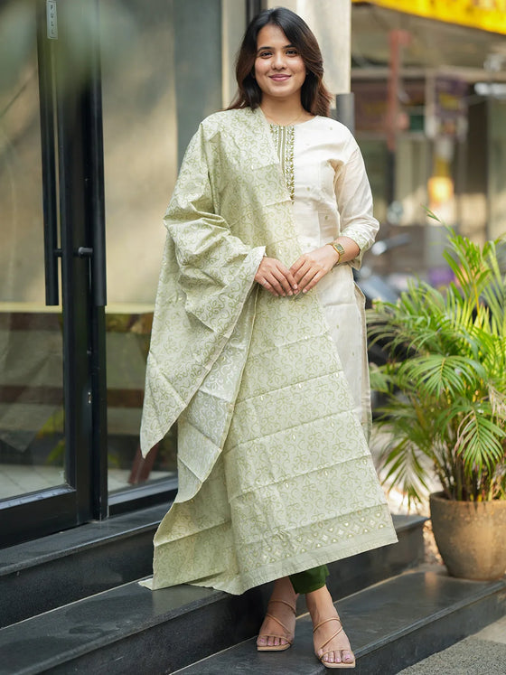 Pushpa Kurti & Dupatta Set - Mehendi