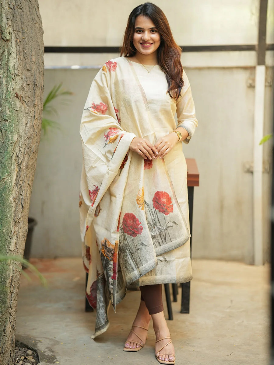 Eva Kurti & Dupatta Set - Cream