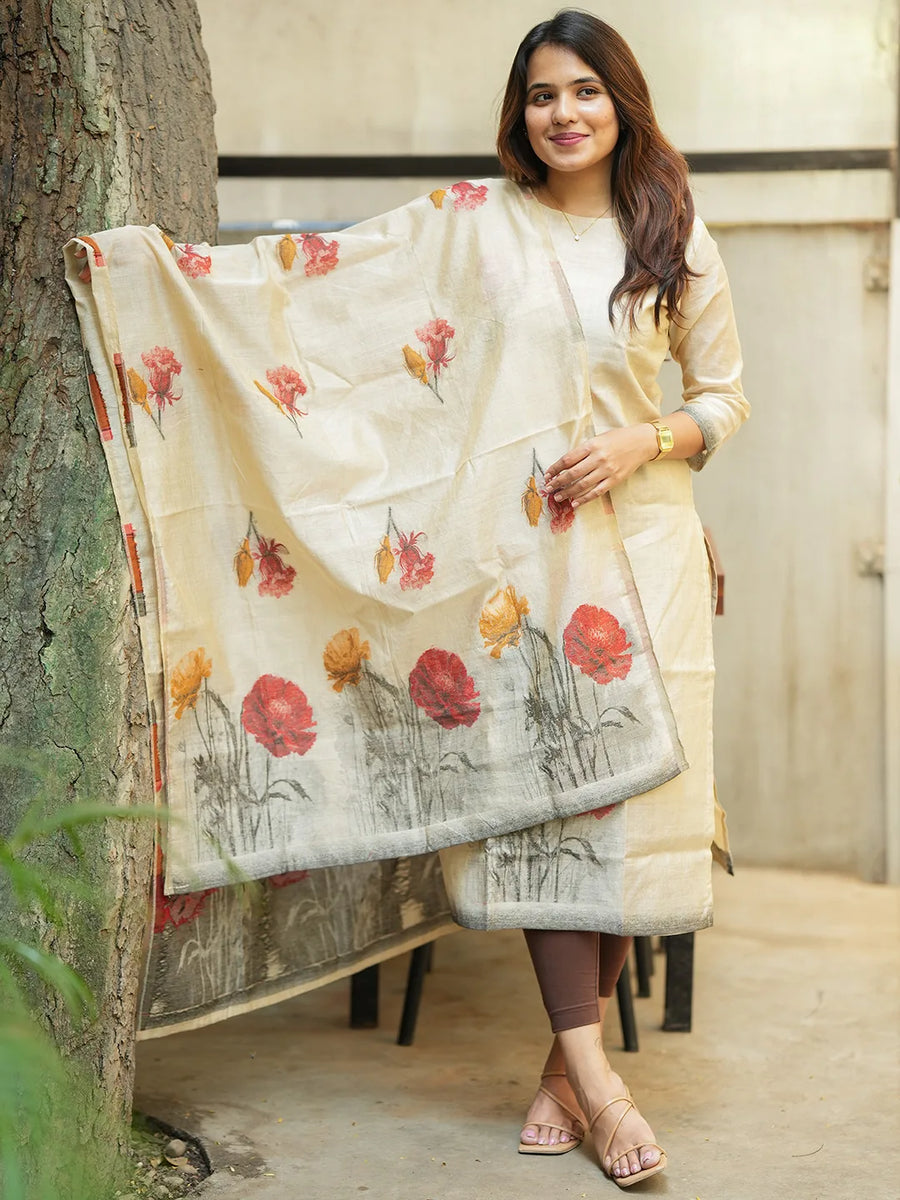 Eva Kurti & Dupatta Set - Cream