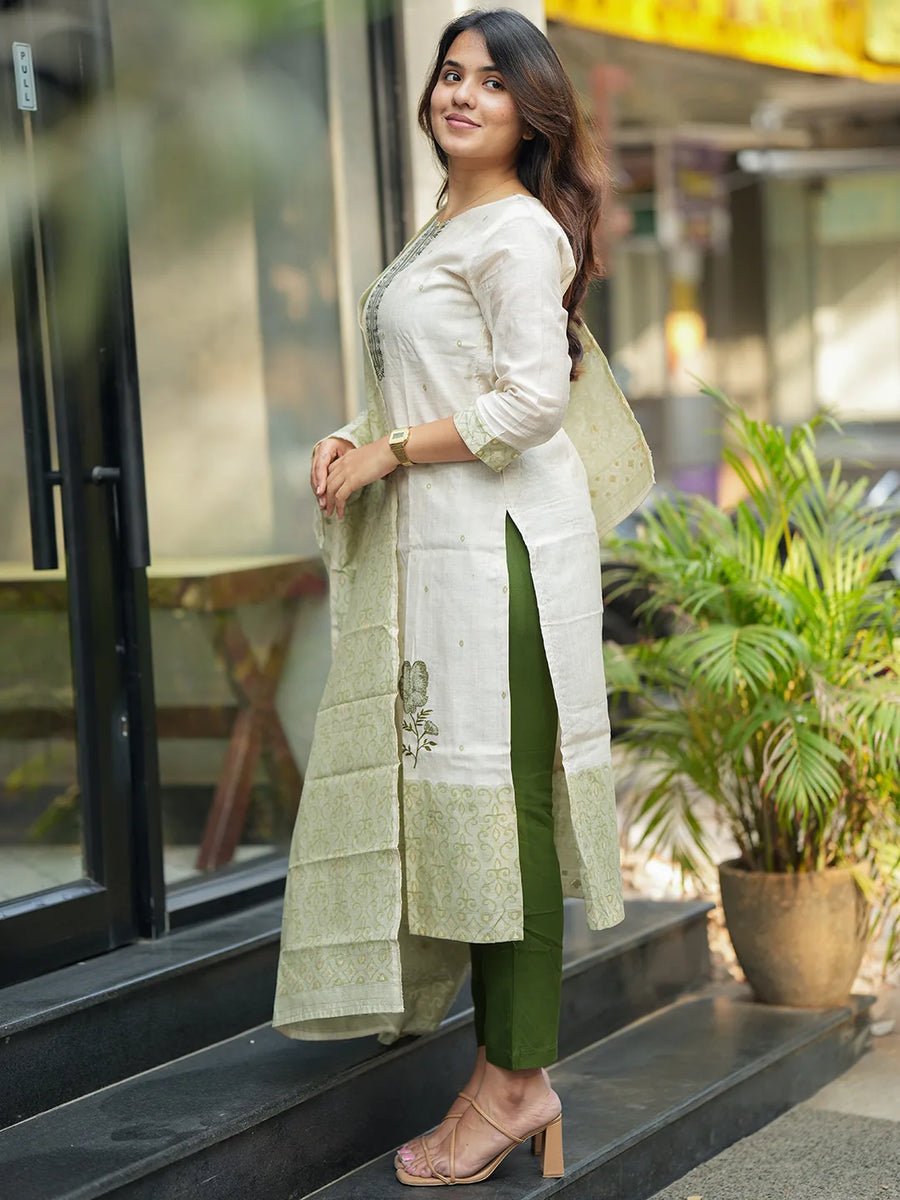 Pushpa Kurti & Dupatta Set - Mehendi