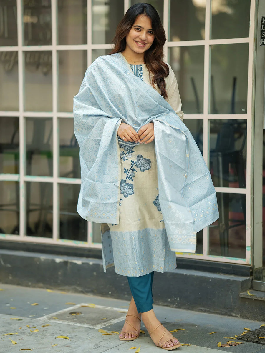 Pushpa Kurti & Dupatta Set - Sky