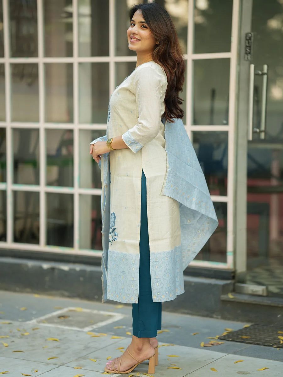 Pushpa Kurti & Dupatta Set - Sky