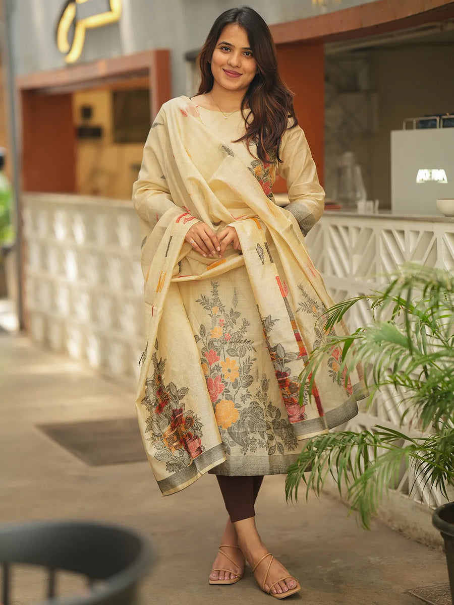 Tara Kurti & Dupatta Set - Cream