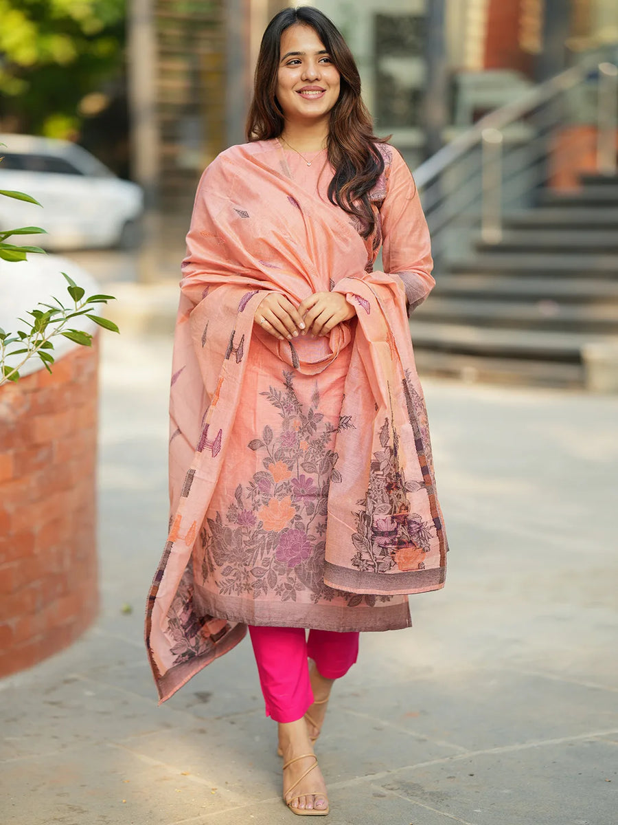 Tara Kurti & Dupatta Set - Peach