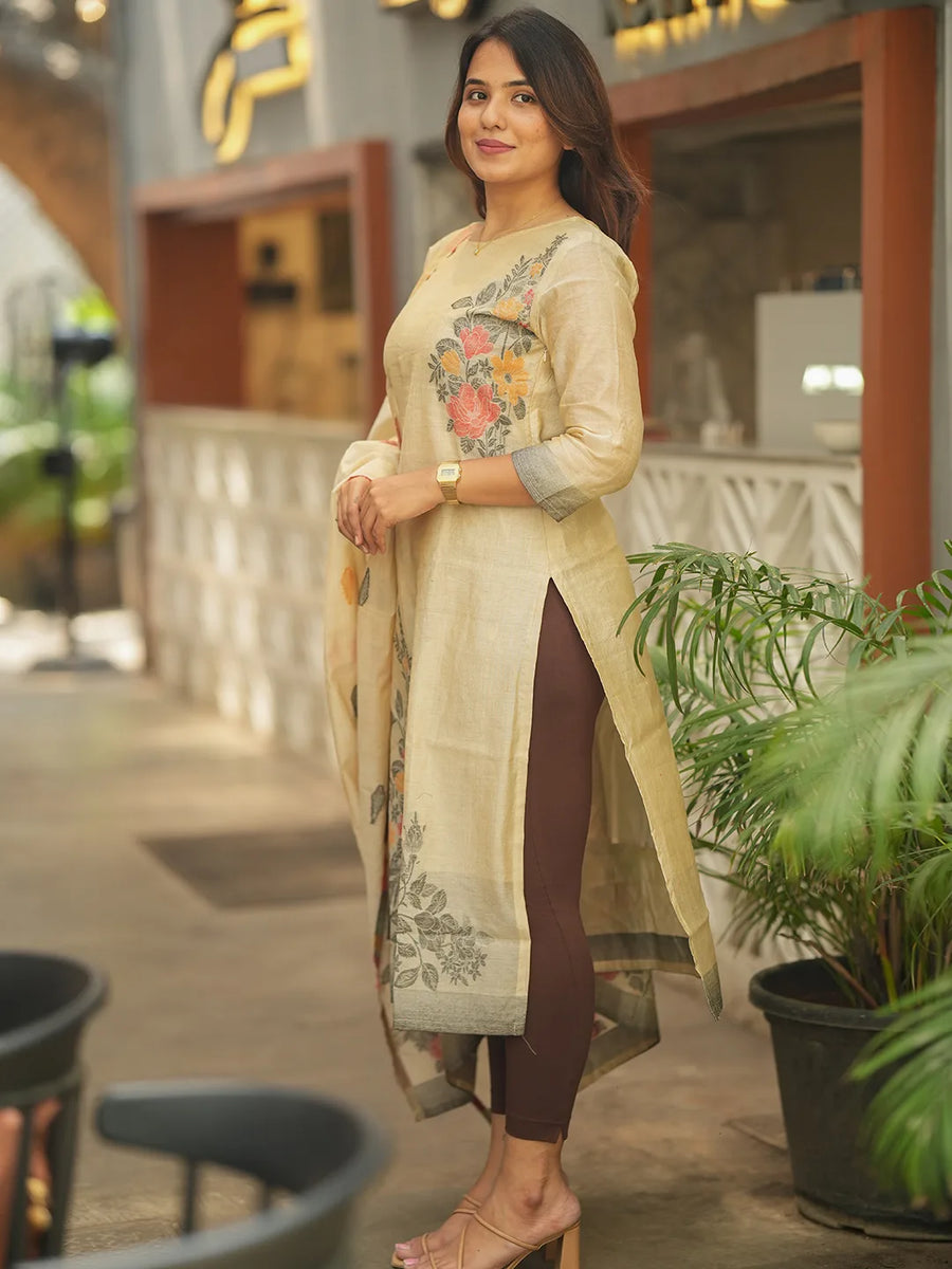 Tara Kurti & Dupatta Set - Cream