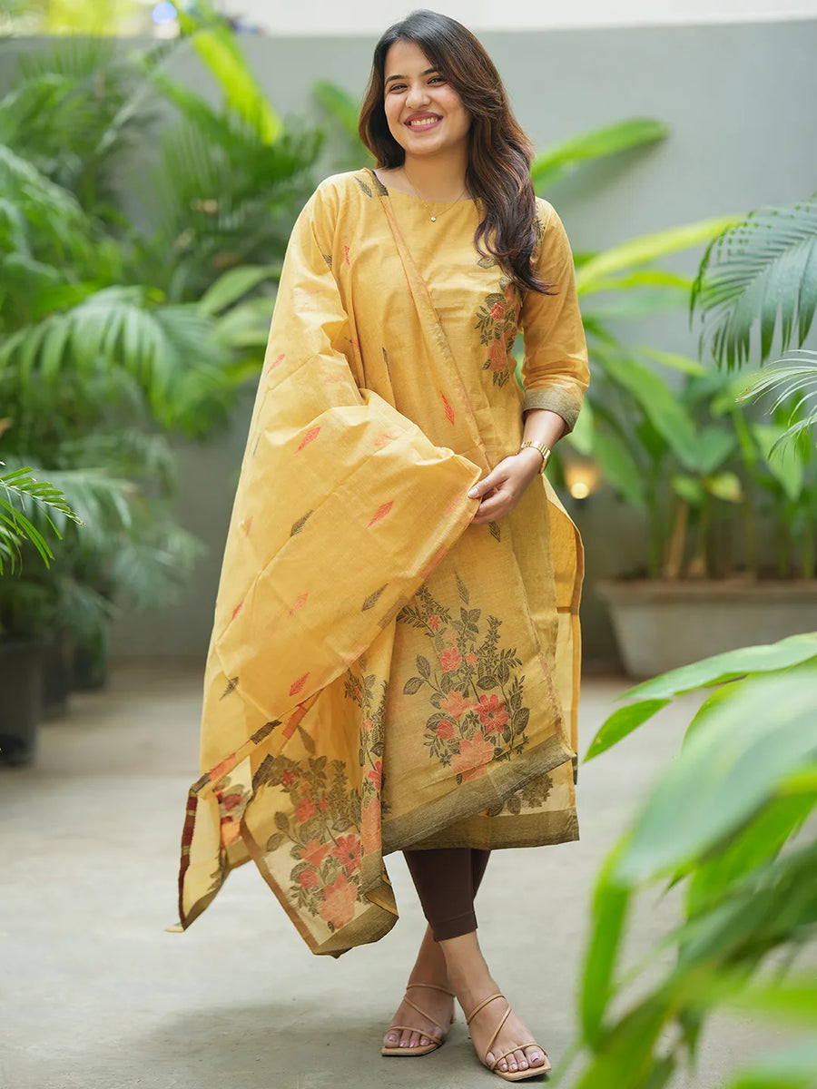 Tara Kurti & Dupatta Set - Mustard