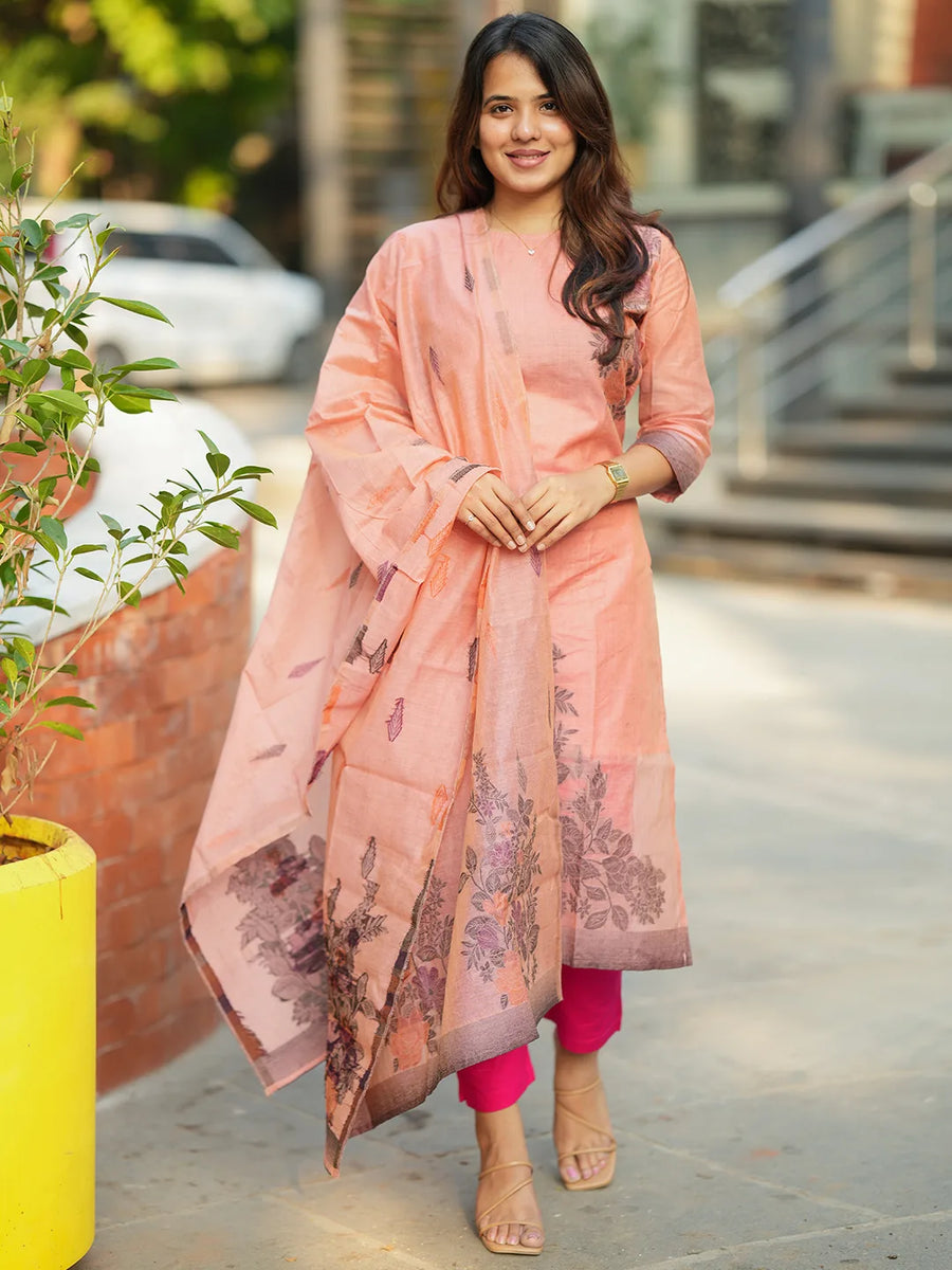 Tara Kurti & Dupatta Set - Peach